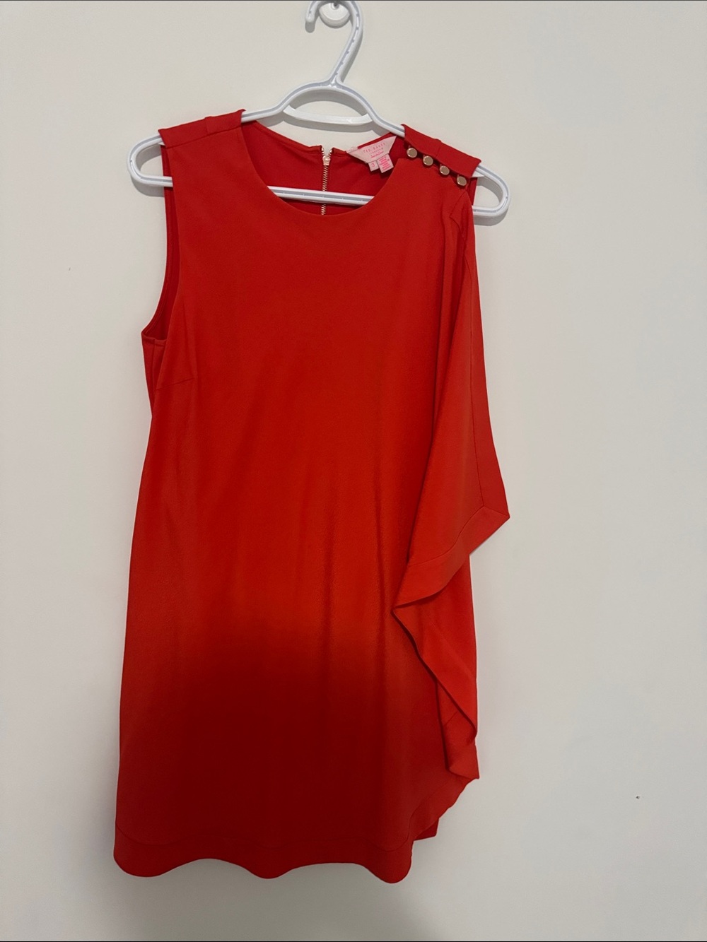 Ted Baker Red One-Shoulder Cascade Dress with Button Accent